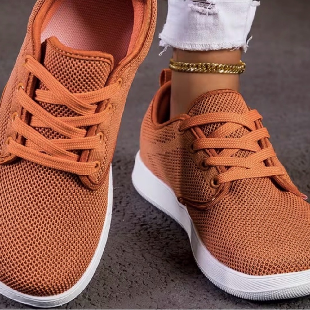 Women's Casual Knit Lace-Up Sneakers - Rust
